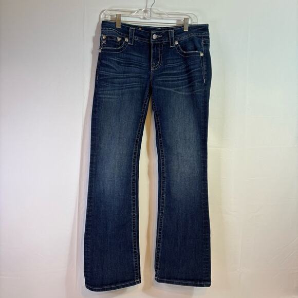 Miss Me Blue Bling Boot Cut Jeans with Embroidered Back Pockets Size 28 A0007 - Picture 2 of 12